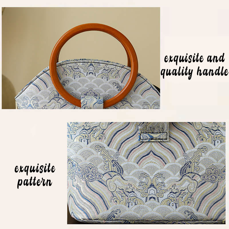 Borsa a mano con stampa a conchiglia di nuvole di buon auspicio Buddha Stones