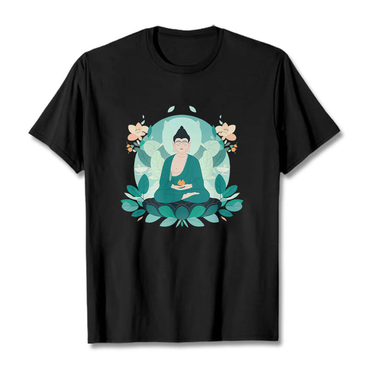 Maglietta Buddha Stones Close Eyes Foglia Verde Buddha Tee - Nero - 2XL - image 6