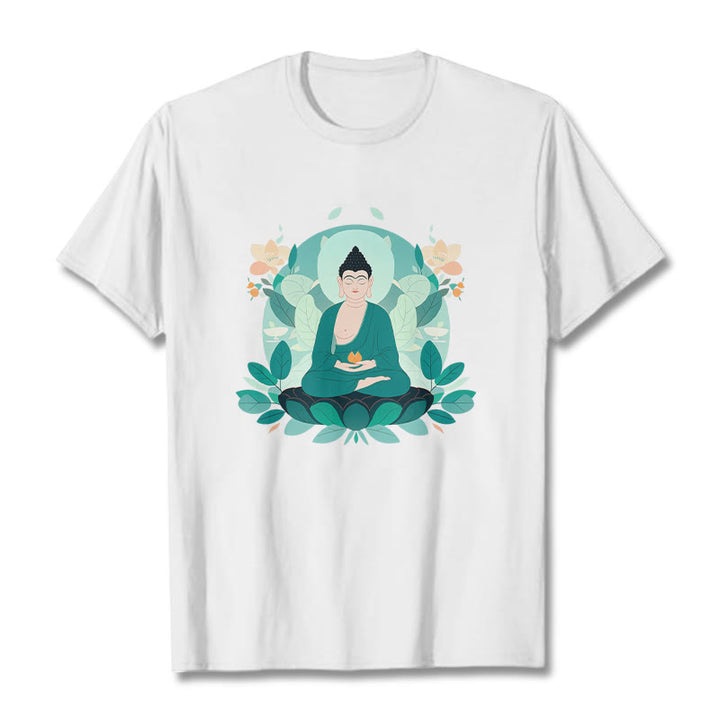 Maglietta Buddha Stones Close Eyes Foglia Verde Buddha Tee - Bianco - 2XL - image 3