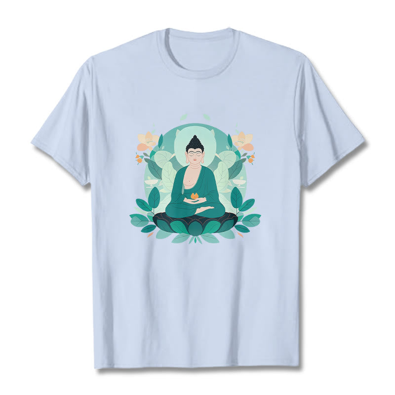 Maglietta Buddha Stones Close Eyes Foglia Verde Buddha Tee - Ciano chiaro - 2XL - image 18