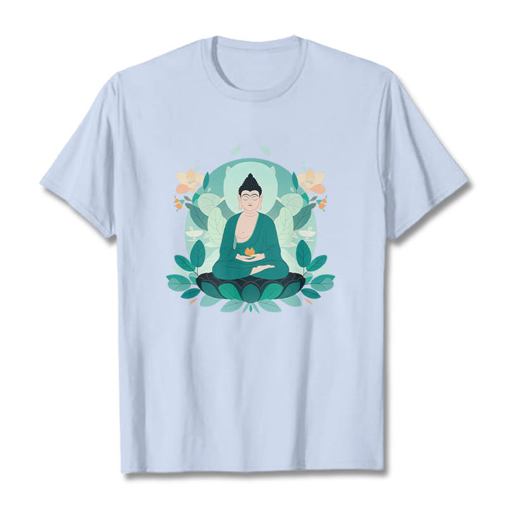 Maglietta Buddha Stones Close Eyes Foglia Verde Buddha Tee - Ciano chiaro - 2XL - image 18