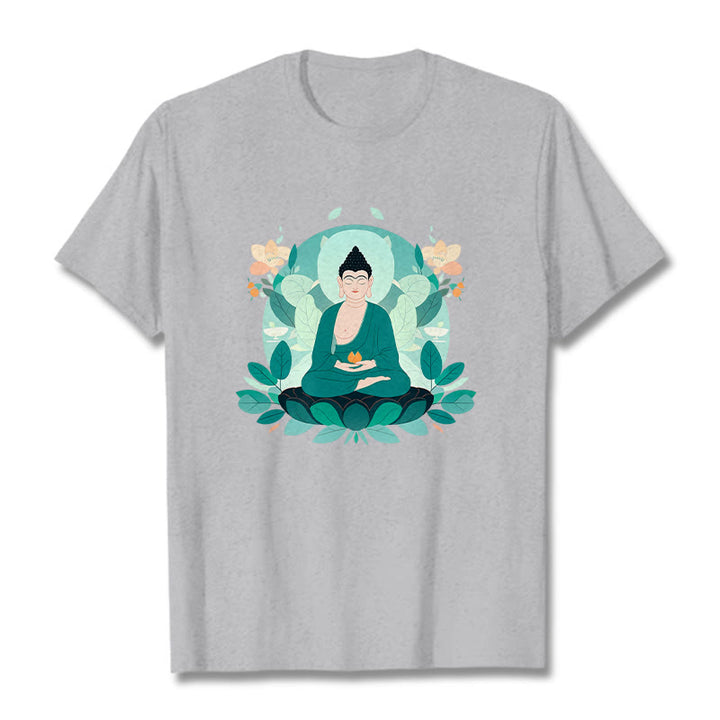 Maglietta Buddha Stones Close Eyes Foglia Verde Buddha Tee - Grigio chiaro - 2XL - image 19