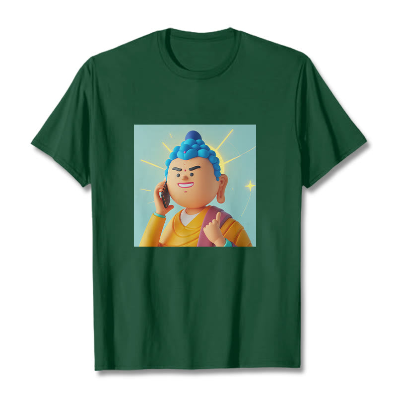 Maglietta divertente con cartone animato Buddha Buddha Stones - Verde foresta - 2XL - image 2