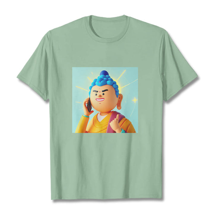 Maglietta divertente con cartone animato Buddha Buddha Stones - Verde pallido - 2XL - image 11