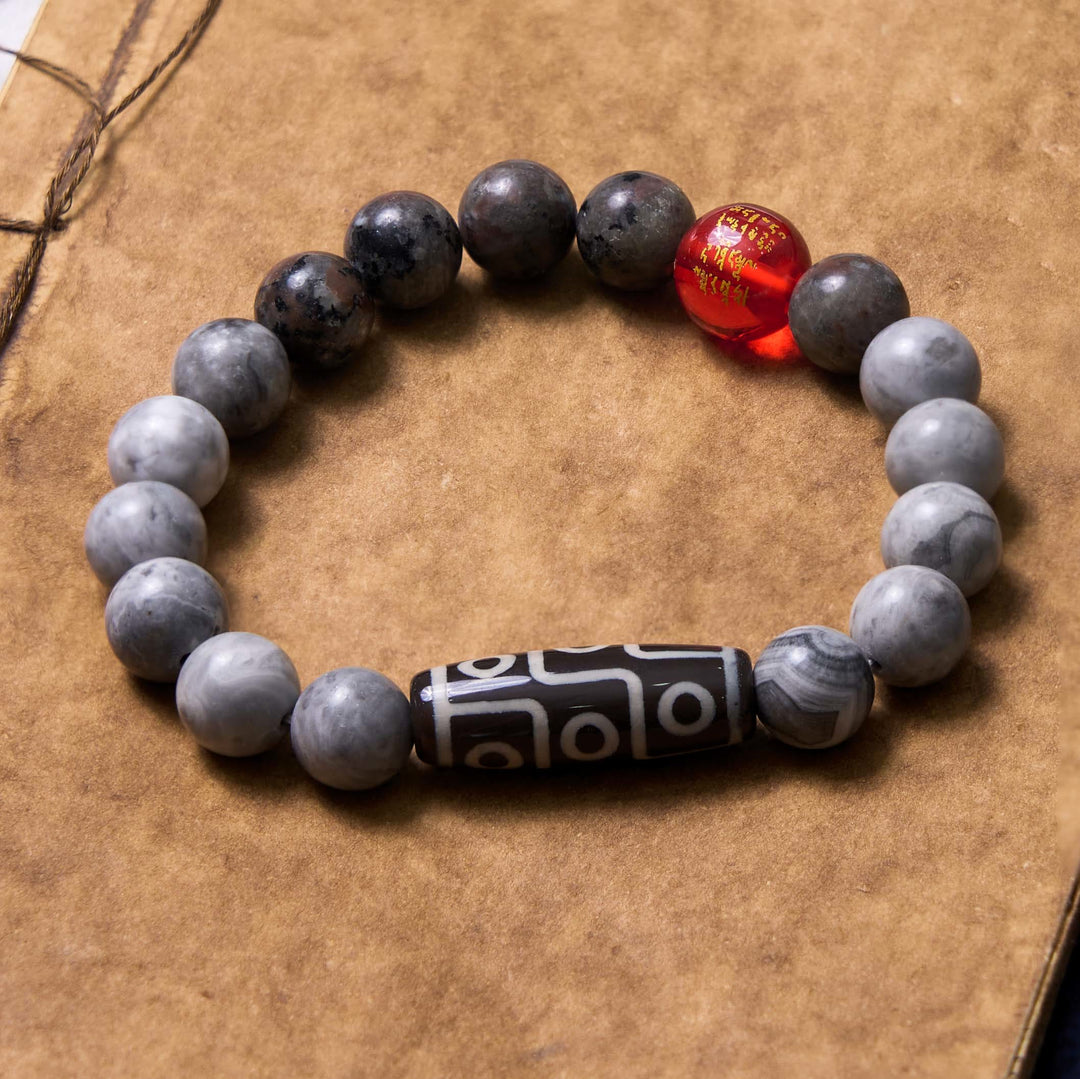 Braccialetto positivo in Buddha Stones Tibetano con nove occhi Dzi Bead Picasso Jasper