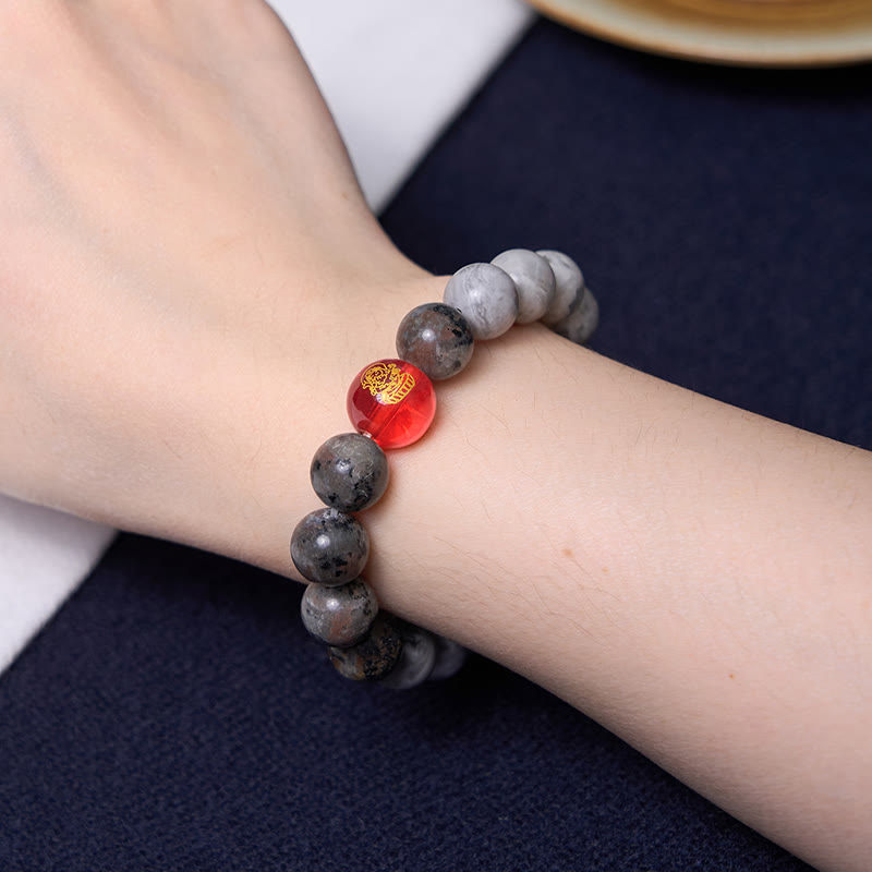 Braccialetto positivo in Buddha Stones Tibetano con nove occhi Dzi Bead Picasso Jasper