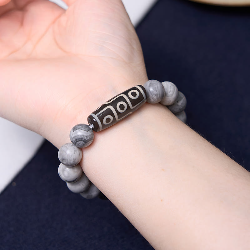 Braccialetto positivo in Buddha Stones Tibetano con nove occhi Dzi Bead Picasso Jasper