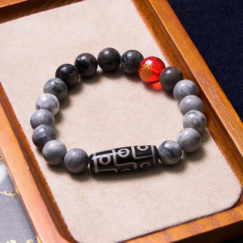 Braccialetto positivo in Buddha Stones Tibetano con nove occhi Dzi Bead Picasso Jasper