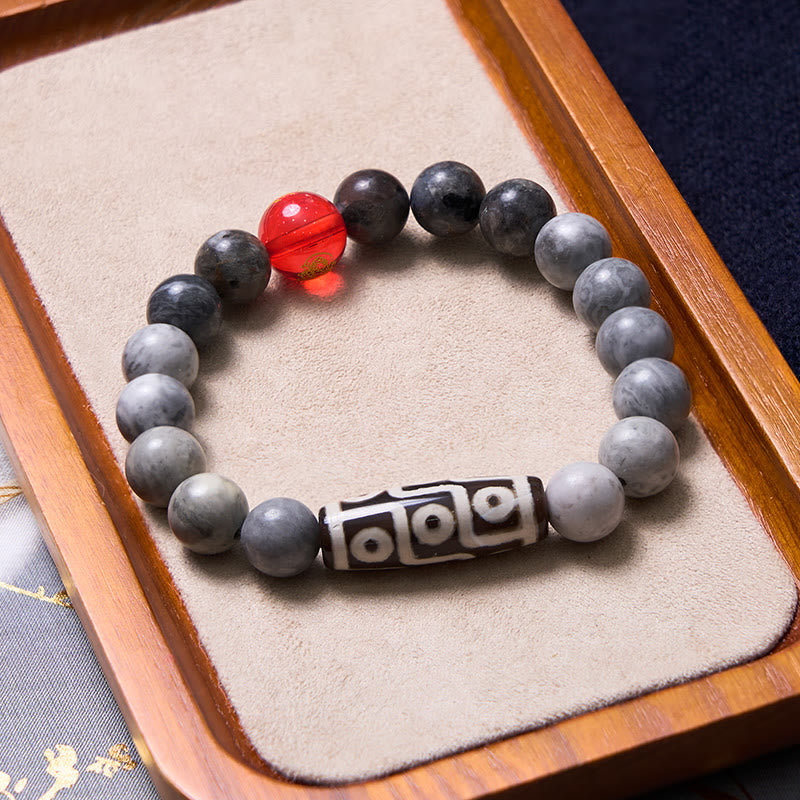 Braccialetto positivo in Buddha Stones Tibetano con nove occhi Dzi Bead Picasso Jasper