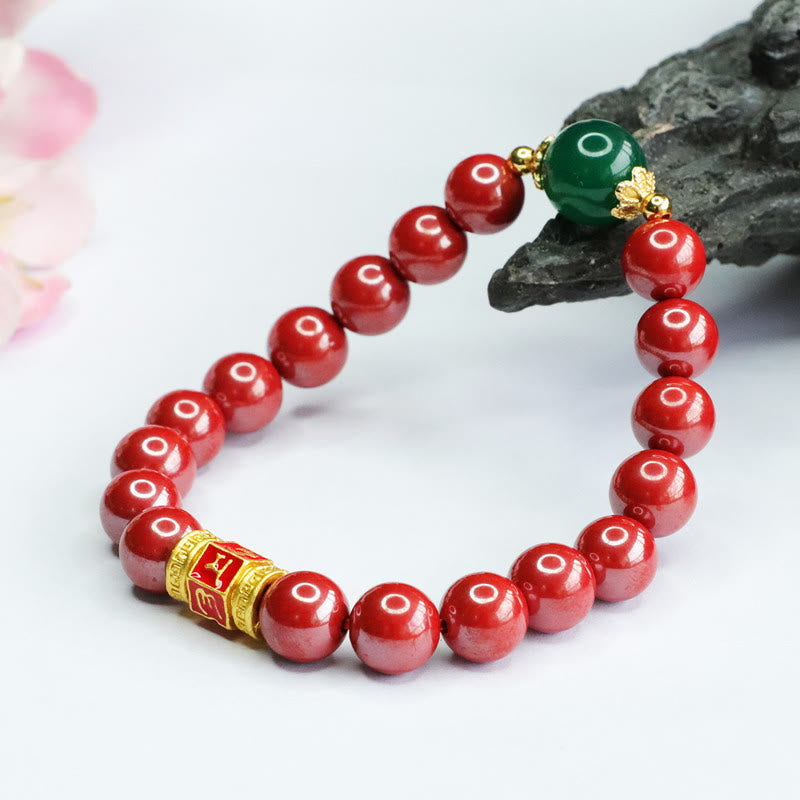Braccialetto di benedizione con motivo Om Mani Padme Hum in agata verde cinabro naturale Buddha Stones
