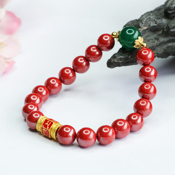 Braccialetto di benedizione con motivo Om Mani Padme Hum in agata verde cinabro naturale Buddha Stones