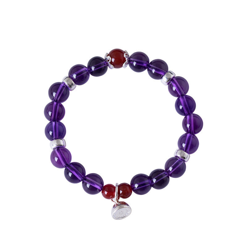 Bracciale Buddha Stones in argento sterling 925 con ametista naturale, agata rossa e loto positivo