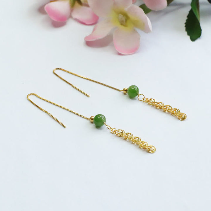 Orecchini pendenti con perline di giada ciano naturale Hetian in argento sterling 925 Buddha Stones
