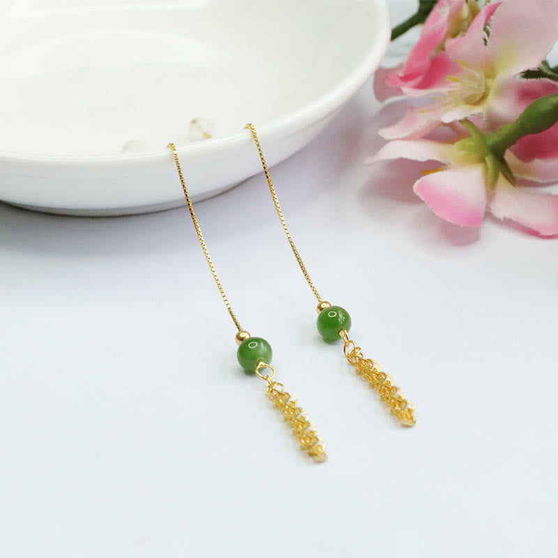 Orecchini pendenti con perline di giada ciano naturale Hetian in argento sterling 925 Buddha Stones