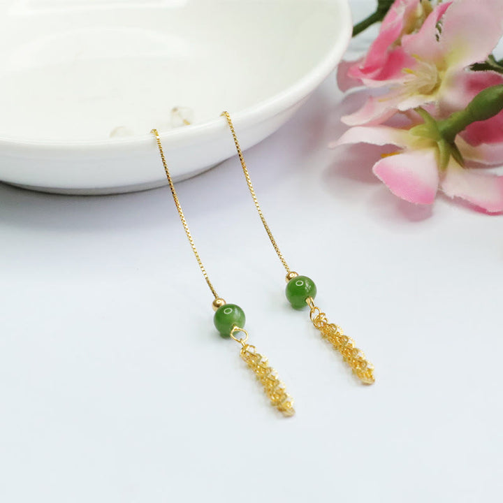 Orecchini pendenti con perline di giada ciano naturale Hetian in argento sterling 925 Buddha Stones