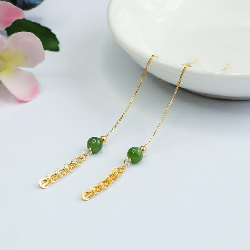 Orecchini pendenti con perline di giada ciano naturale Hetian in argento sterling 925 Buddha Stones