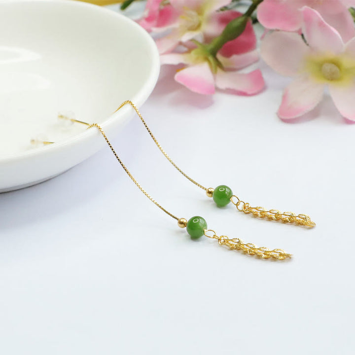 Orecchini pendenti con perline di giada ciano naturale Hetian in argento sterling 925 Buddha Stones