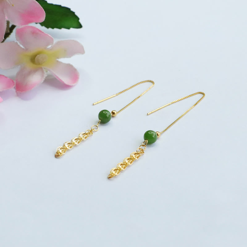 Orecchini pendenti con perline di giada ciano naturale Hetian in argento sterling 925 Buddha Stones