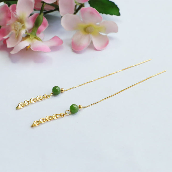 Orecchini pendenti con perline di giada ciano naturale Hetian in argento sterling 925 Buddha Stones - image 7