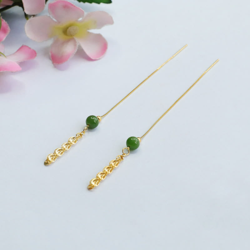 Orecchini pendenti con perline di giada ciano naturale Hetian in argento sterling 925 Buddha Stones - image 3