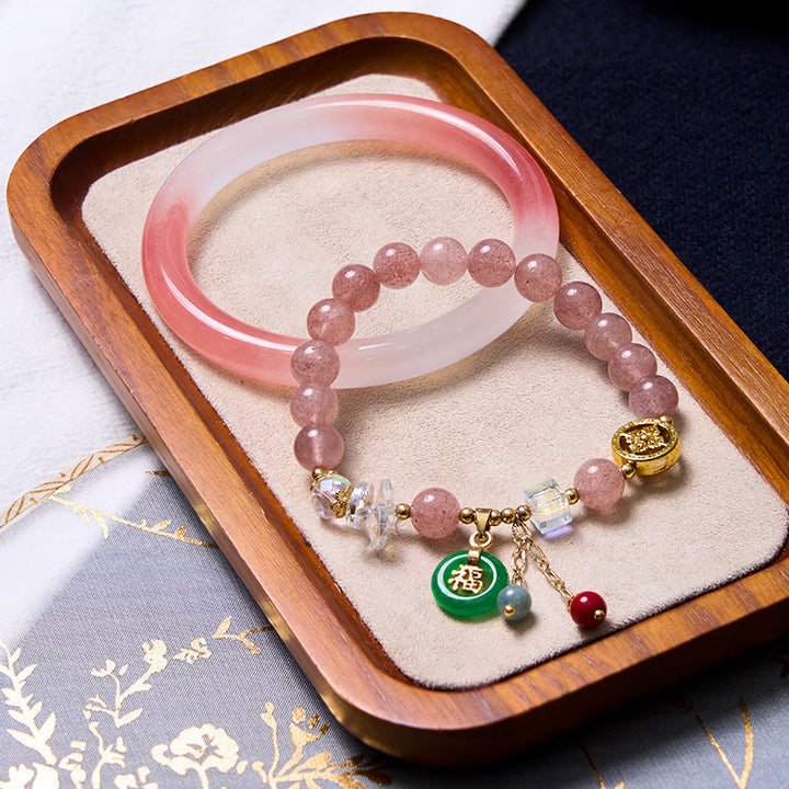 Buddha Stones che attraggono amore e protezione Bracciale rosa Bangle Bundle