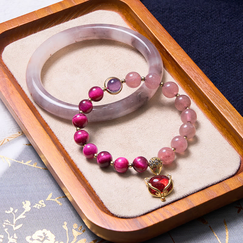 Le Buddha Stones esaltano la felicità e la gioia, set di braccialetti viola - Bracciale rigido 62-64 mm - image 0