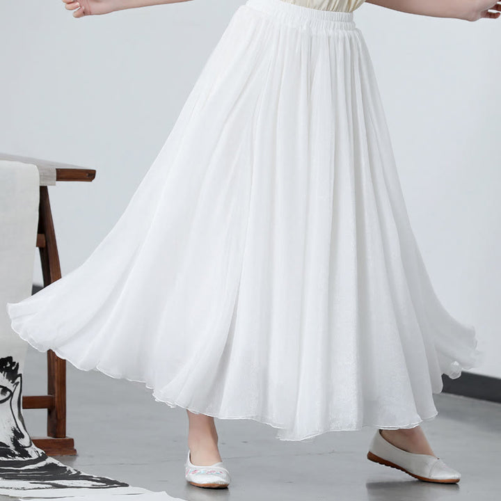 Buddha Stones 2 pezzi Peonia Fiore Cheongsam Midi Abito Gonna Chiffon Zen Abbigliamento Donna Set - Gonna - 2XL(adatto per US6; UK/AU10; EU38) - image 6