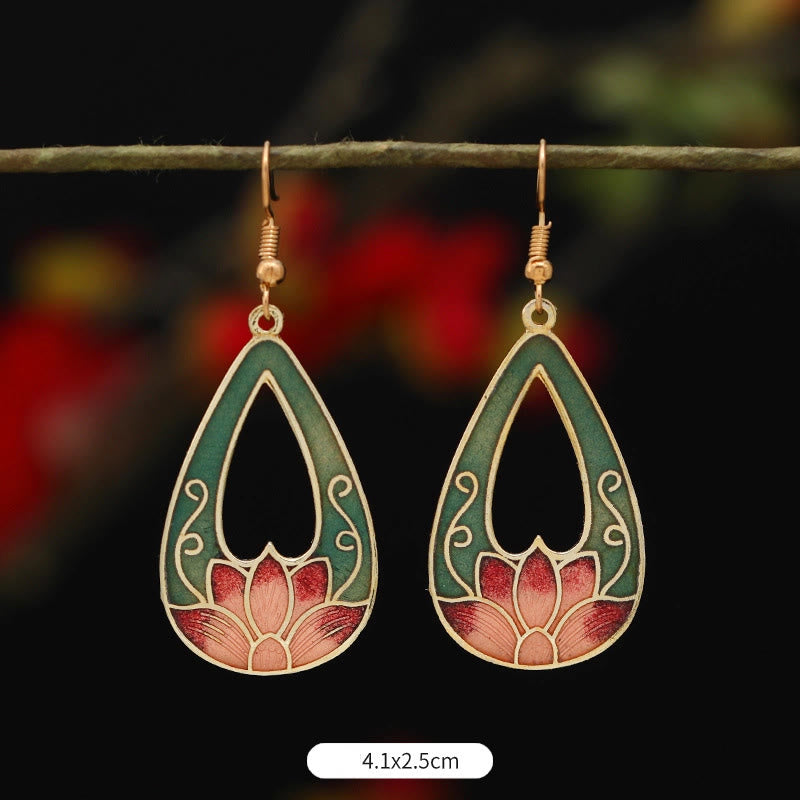 Orecchini pendenti in lega di rame con fiore di farfalla di loto e pietre Buddha Stones , illuminazione