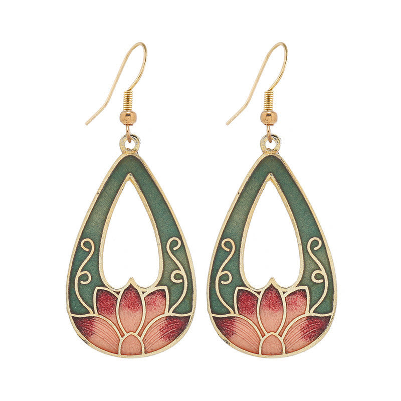 Orecchini pendenti in lega di rame con fiore di farfalla di loto e pietre Buddha Stones , illuminazione