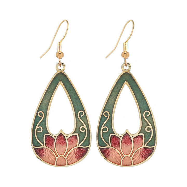 Orecchini pendenti in lega di rame con fiore di farfalla di loto e pietre Buddha Stones , illuminazione