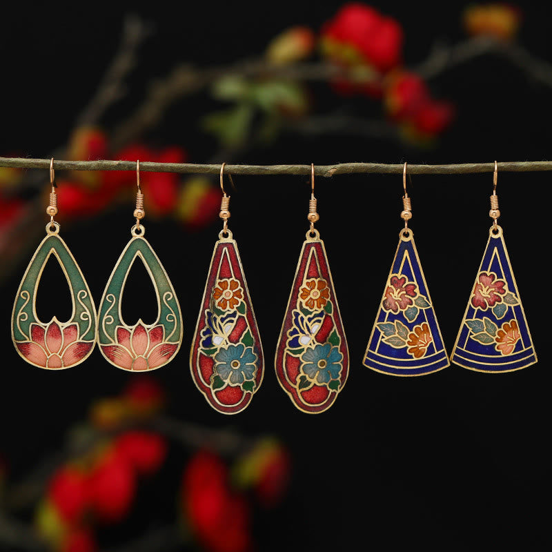 Orecchini pendenti in lega di rame con fiore di farfalla di loto e pietre Buddha Stones , illuminazione - image 1