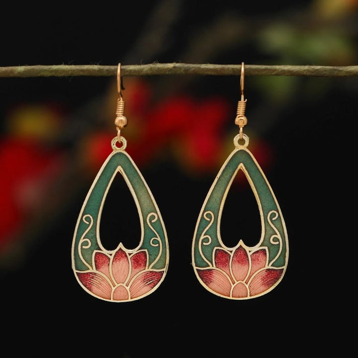 Orecchini pendenti in lega di rame con fiore di farfalla di loto e pietre Buddha Stones , illuminazione