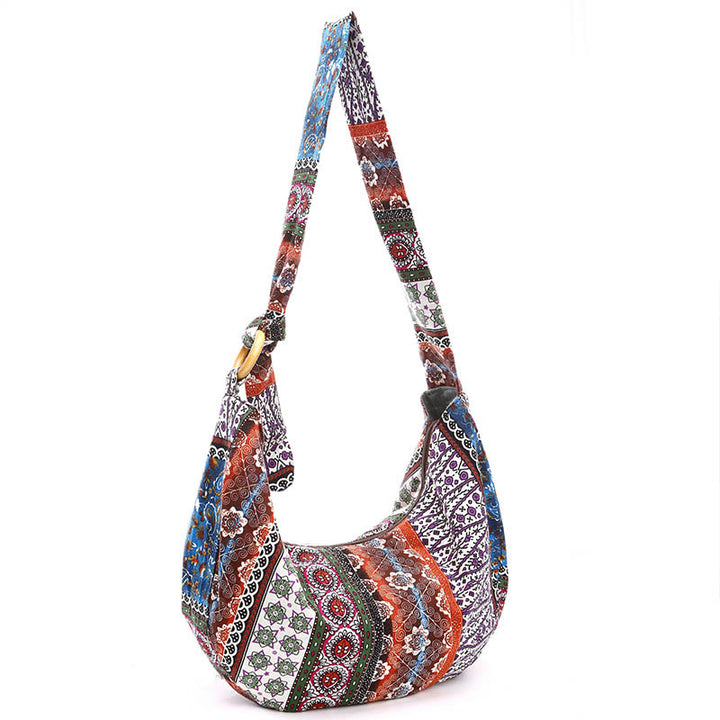 Borsa a tracolla con stampa a strisce di cotone Buddha Stones