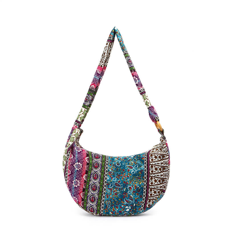 Borsa a tracolla con stampa a strisce di cotone Buddha Stones
