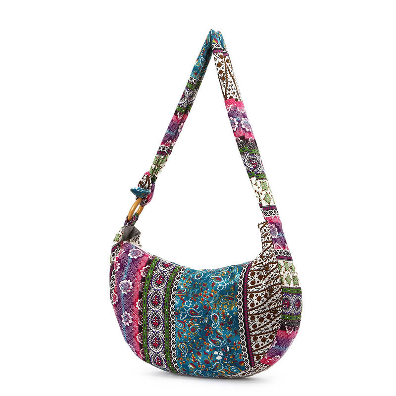 Borsa a tracolla con stampa a strisce di cotone Buddha Stones