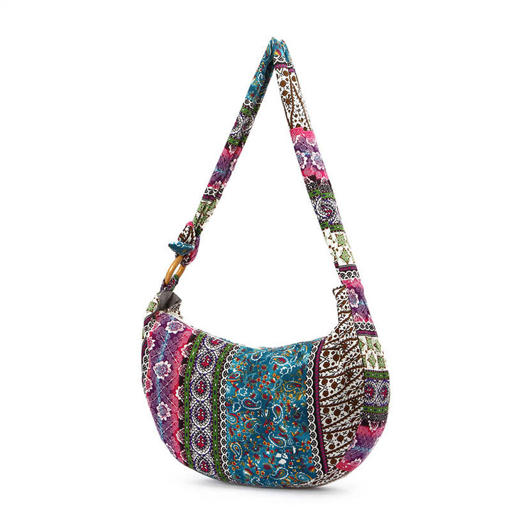 Borsa a tracolla con stampa a strisce di cotone Buddha Stones