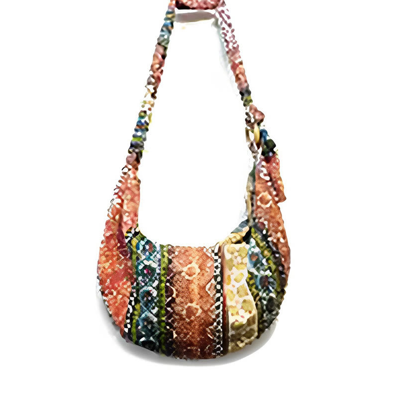 Borsa a tracolla con stampa a strisce di cotone Buddha Stones