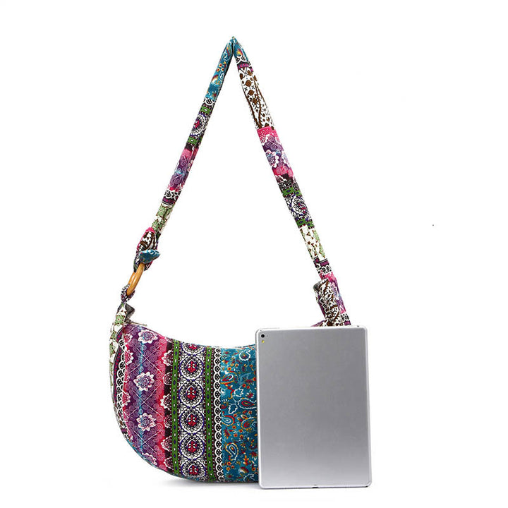 Borsa a tracolla con stampa a strisce di cotone Buddha Stones