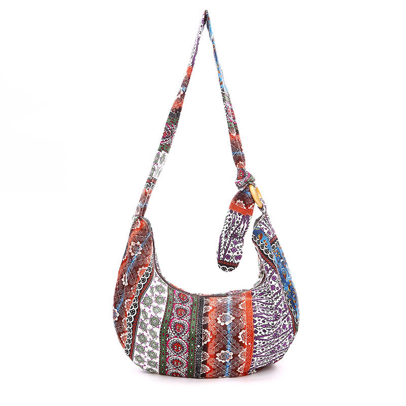 Borsa a tracolla con stampa a strisce di cotone Buddha Stones
