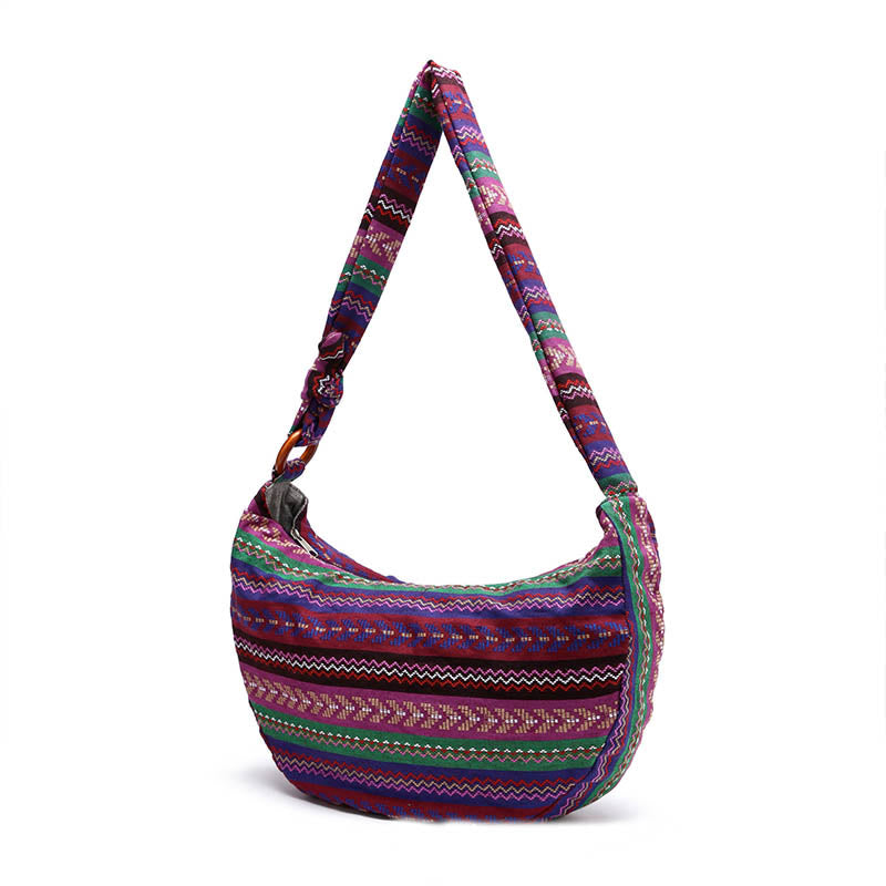 Borsa a tracolla con stampa a strisce di cotone Buddha Stones