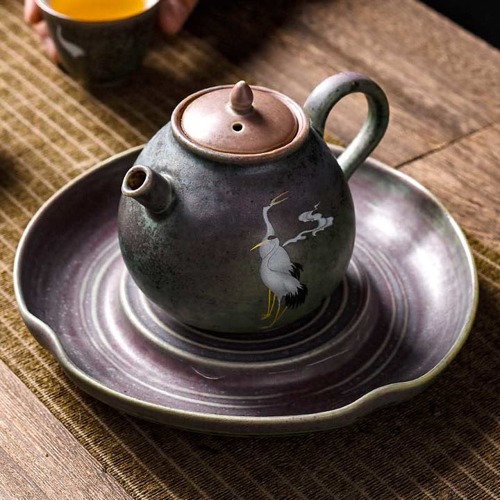 Teiera in ceramica Kung Fu cinese Gongfu, Buddha Stones , gru bianca, nuvola