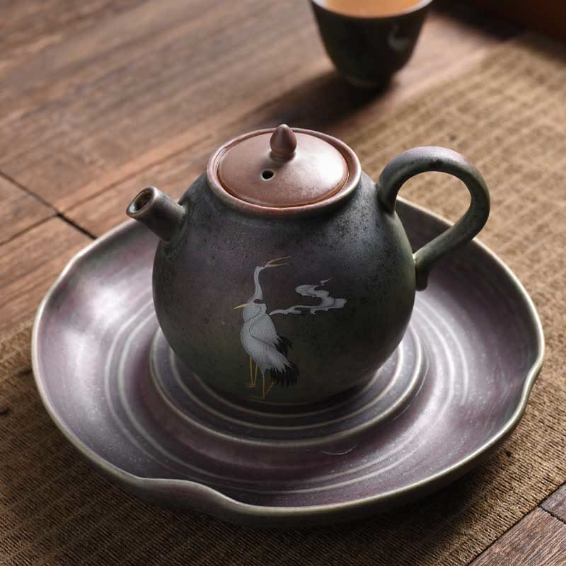 Teiera in ceramica Kung Fu cinese Gongfu, Buddha Stones , gru bianca, nuvola