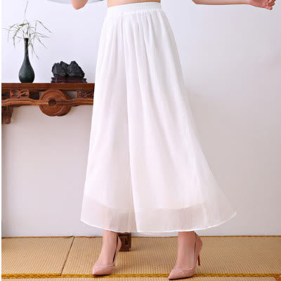 Buddha Stones 2 pezzi fiore di loto cheongsam midi vestito pantaloni gamba larga chiffon zen set da donna