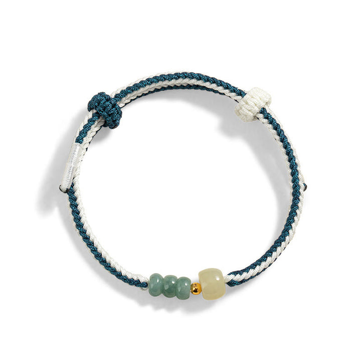 Braccialetto in corda intrecciata con perline di giada Hetian in argento sterling 925 Buddha Stones