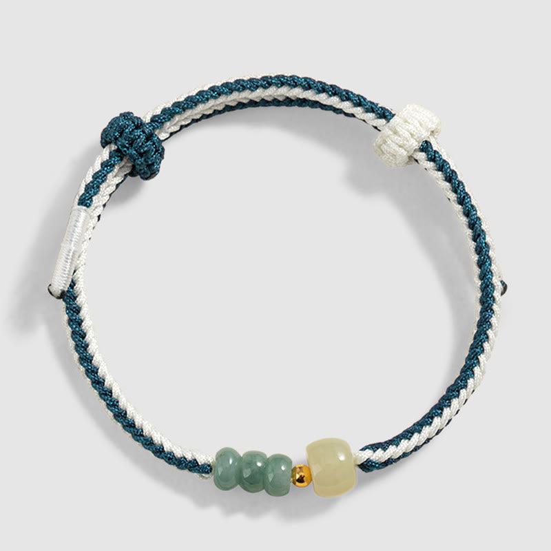 Braccialetto in corda intrecciata con perline di giada Hetian in argento sterling 925 Buddha Stones