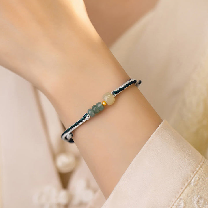 Braccialetto in corda intrecciata con perline di giada Hetian in argento sterling 925 Buddha Stones