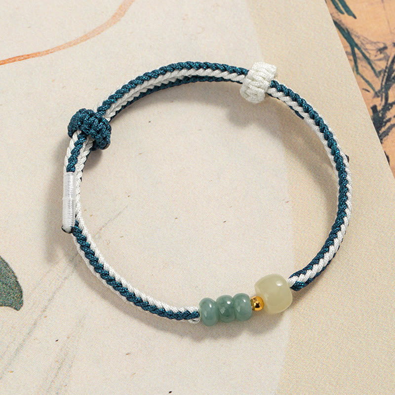 Braccialetto in corda intrecciata con perline di giada Hetian in argento sterling 925 Buddha Stones