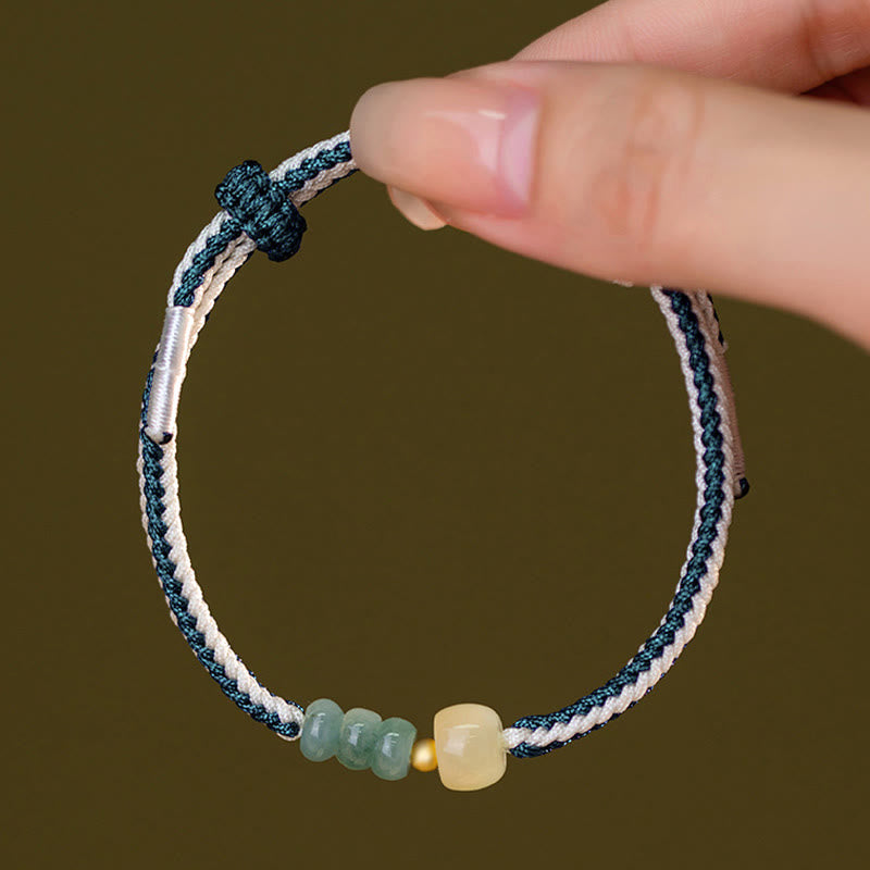 Braccialetto in corda intrecciata con perline di giada Hetian in argento sterling 925 Buddha Stones