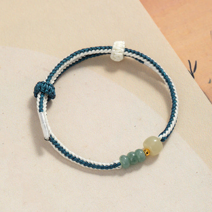 Braccialetto in corda intrecciata con perline di giada Hetian in argento sterling 925 Buddha Stones