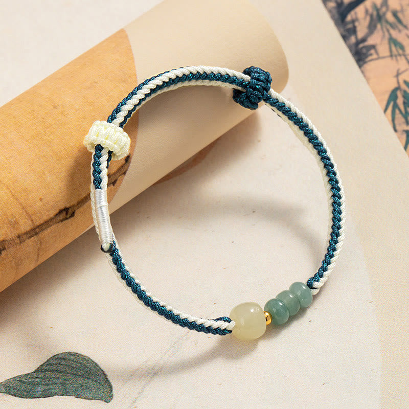 Braccialetto in corda intrecciata con perline di giada Hetian in argento sterling 925 Buddha Stones